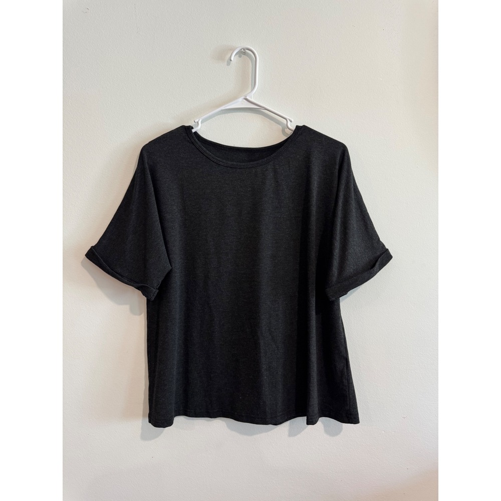 Summer Cuffed Short Sleeve Boxy T-Shirt Womens Medium Charcoal Grey Soft Knit